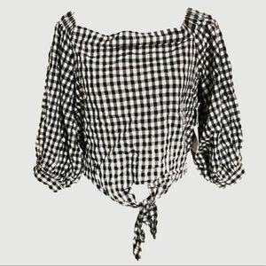 Forever 21 Gingham Puff Sleeve Top